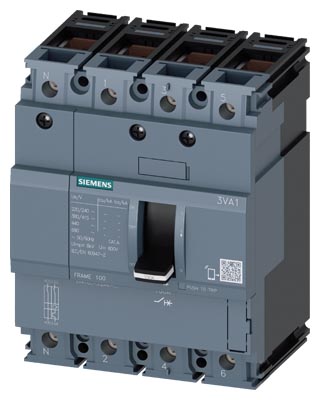 MCCB Siemens 3VA1  4-pole, Icu=16 kA,  In = 2A - 160A