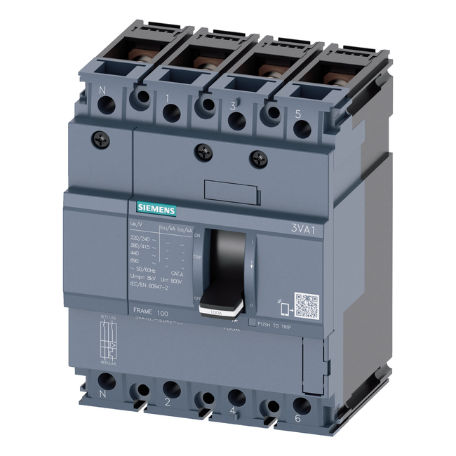 MCCB Siemens 3VA1  4-pole, Icu=36 kA,  In = 2A - 160A
